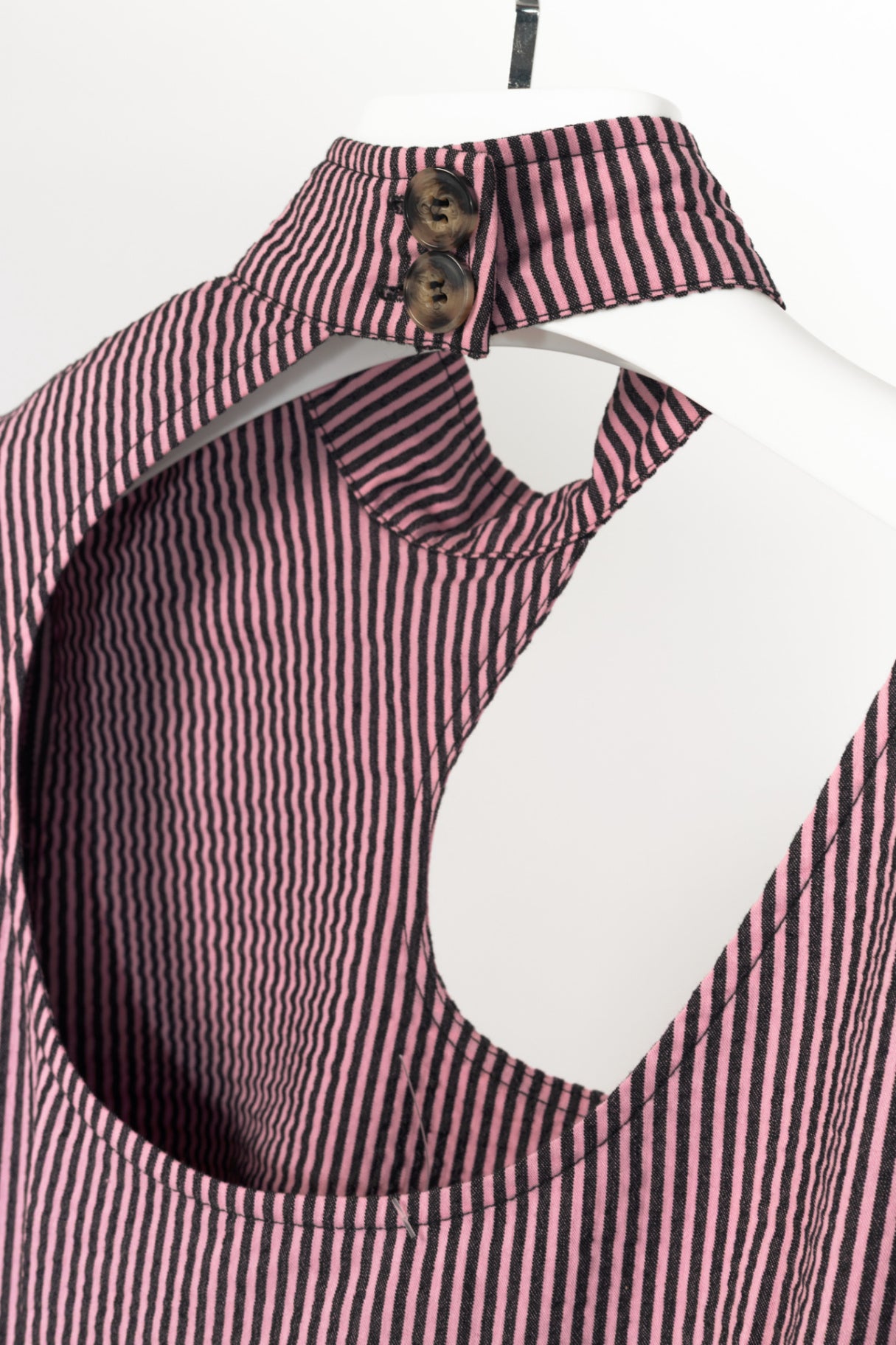 Ganni Moonlight Mauve Striped Seersucker Cutout Midi Dress