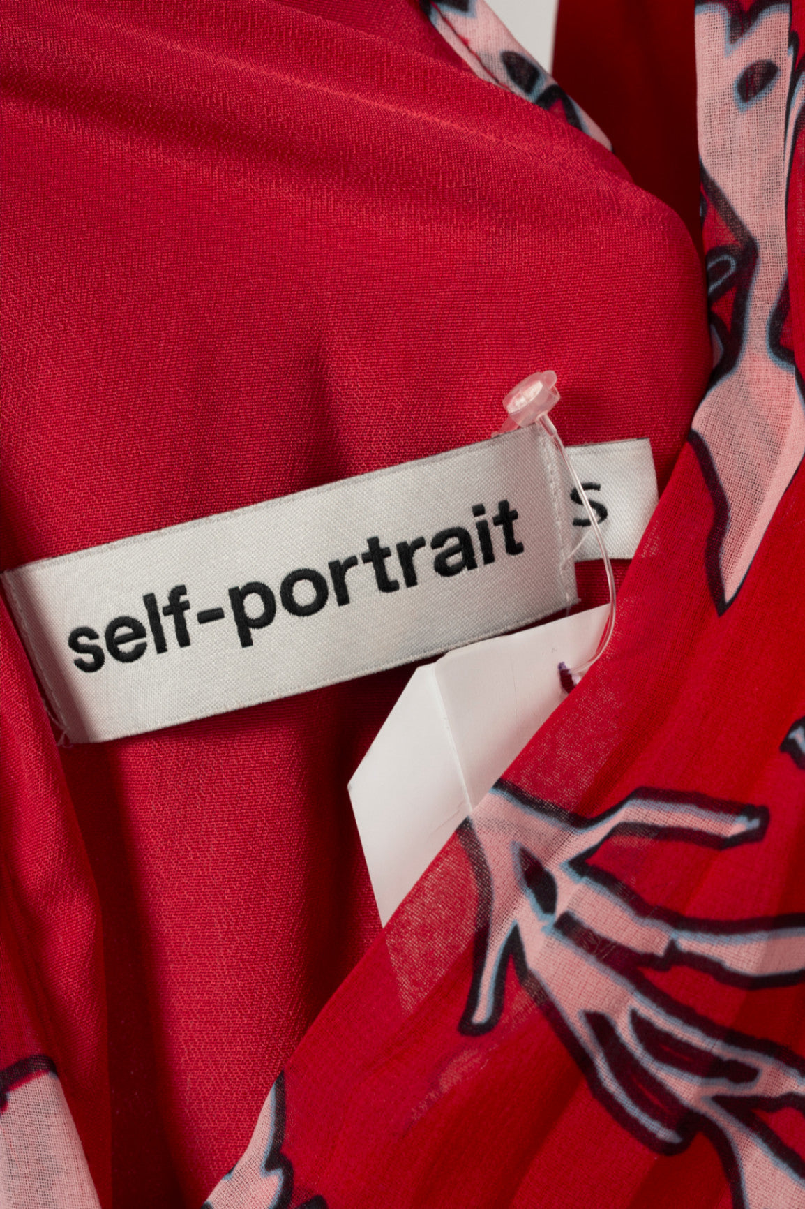 Self-Portrait SS18 Red Floral Pleated Cold-Shoulder Hi-Lo Dress