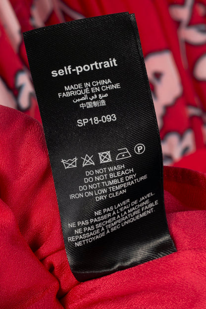Self-Portrait SS18 Red Floral Pleated Cold-Shoulder Hi-Lo Dress