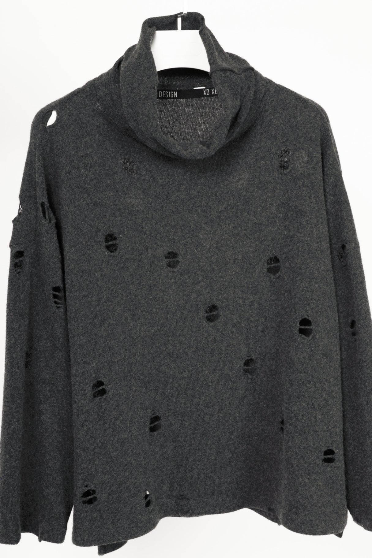 XD Xenia Design Begi Grey Wool Distressed Cowl-Neck Sweater