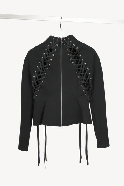 UNTTLD Kitty Black Ponte Lace-Up Long-Sleeve Top