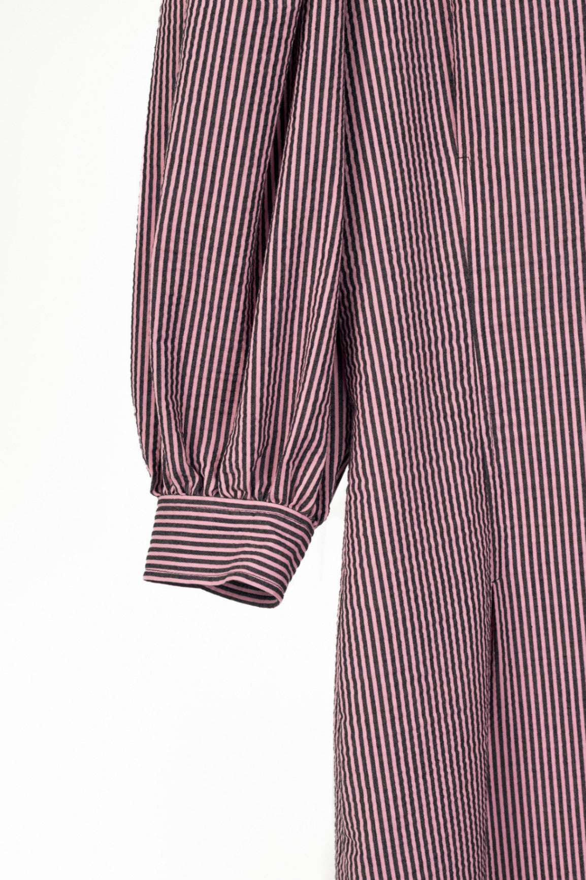 Ganni Moonlight Mauve Striped Seersucker Cutout Midi Dress