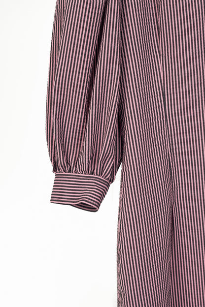 Ganni Moonlight Mauve Striped Seersucker Cutout Midi Dress