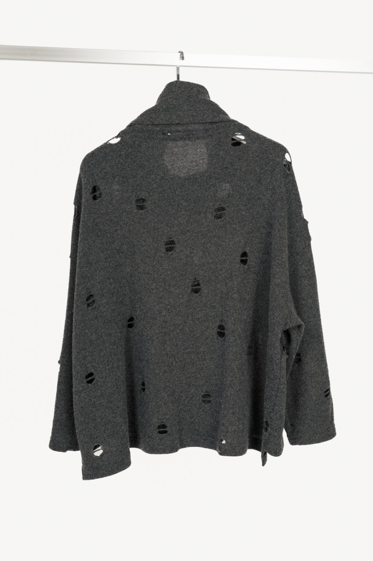 XD Xenia Design Begi Grey Wool Distressed Cowl-Neck Sweater