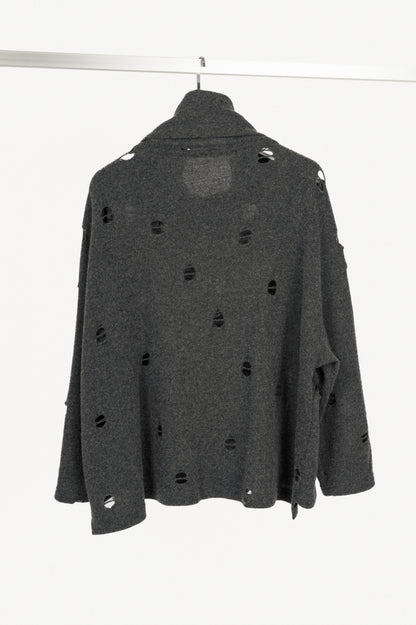 XD Xenia Design Begi Grey Wool Distressed Cowl-Neck Sweater