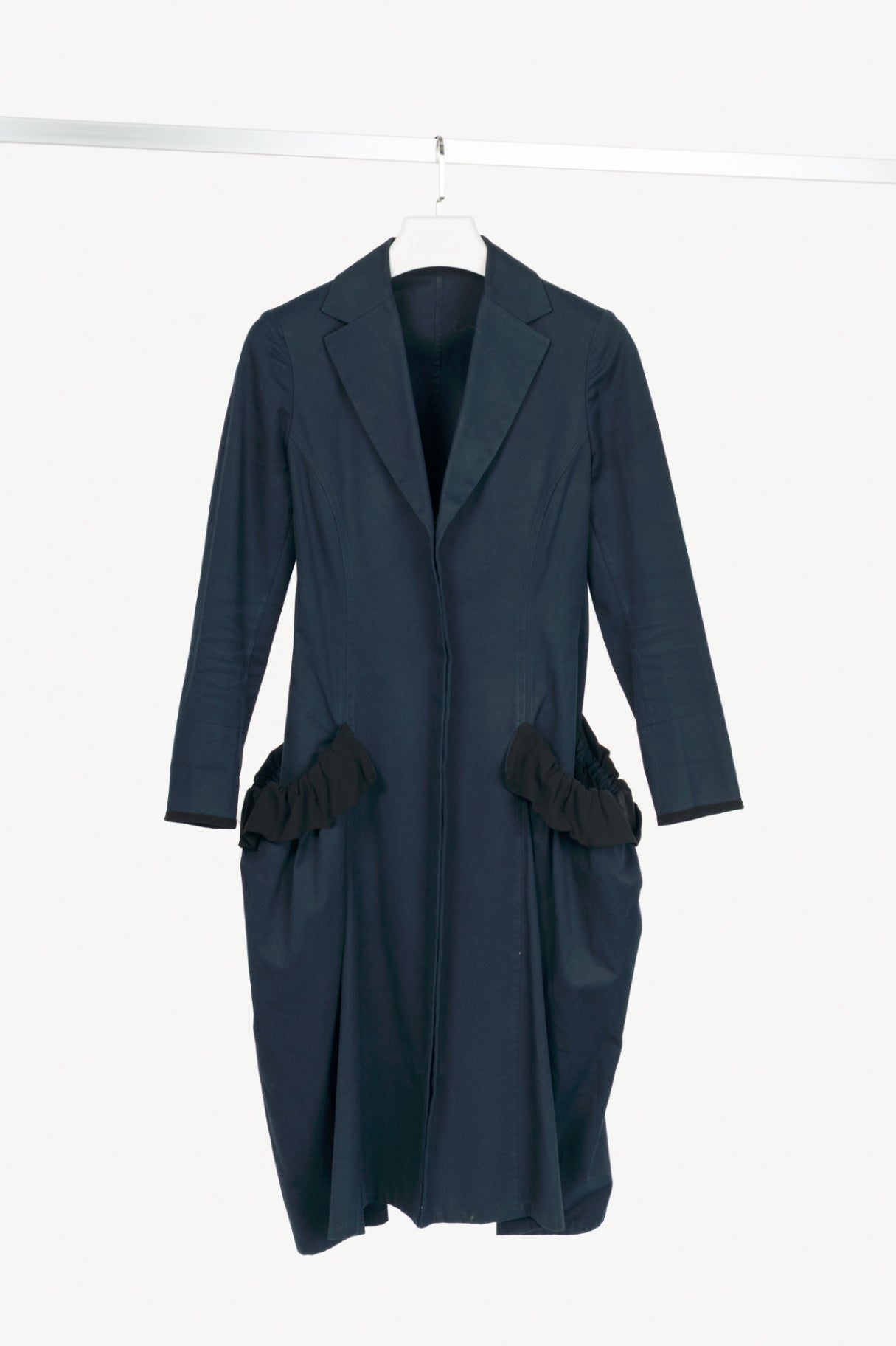 Yohji Yamamoto +NOIR Navy Cotton Ruffle-Pocket Coat