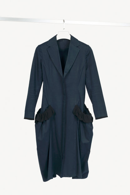 Yohji Yamamoto +NOIR Navy Cotton Ruffle-Pocket Coat