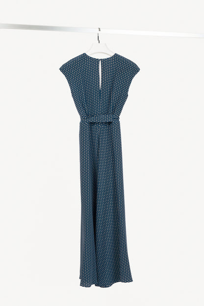 Weekend Max Mara Blue Silk Eye-Print Belted Maxi Dress