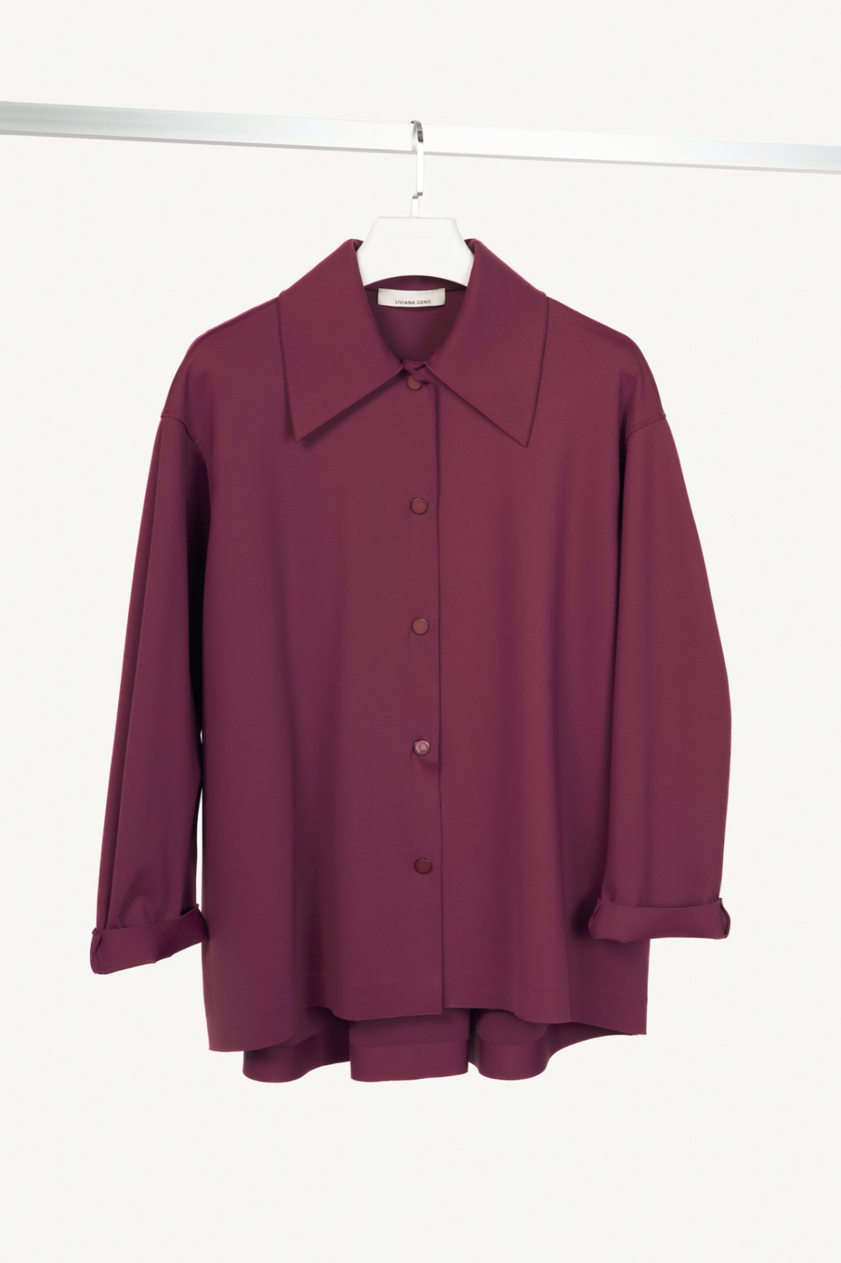 Liviana Conti Plum Neoprene Snap-Closure Shirt Jacket