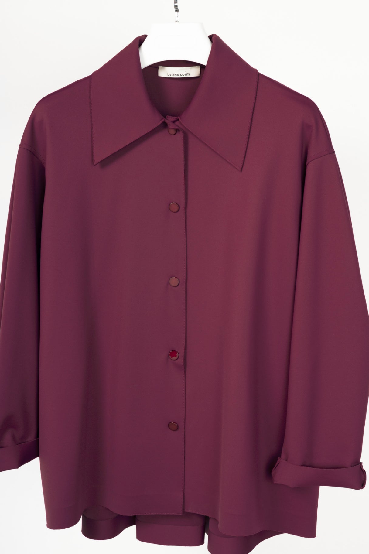 Liviana Conti Plum Neoprene Snap-Closure Shirt Jacket