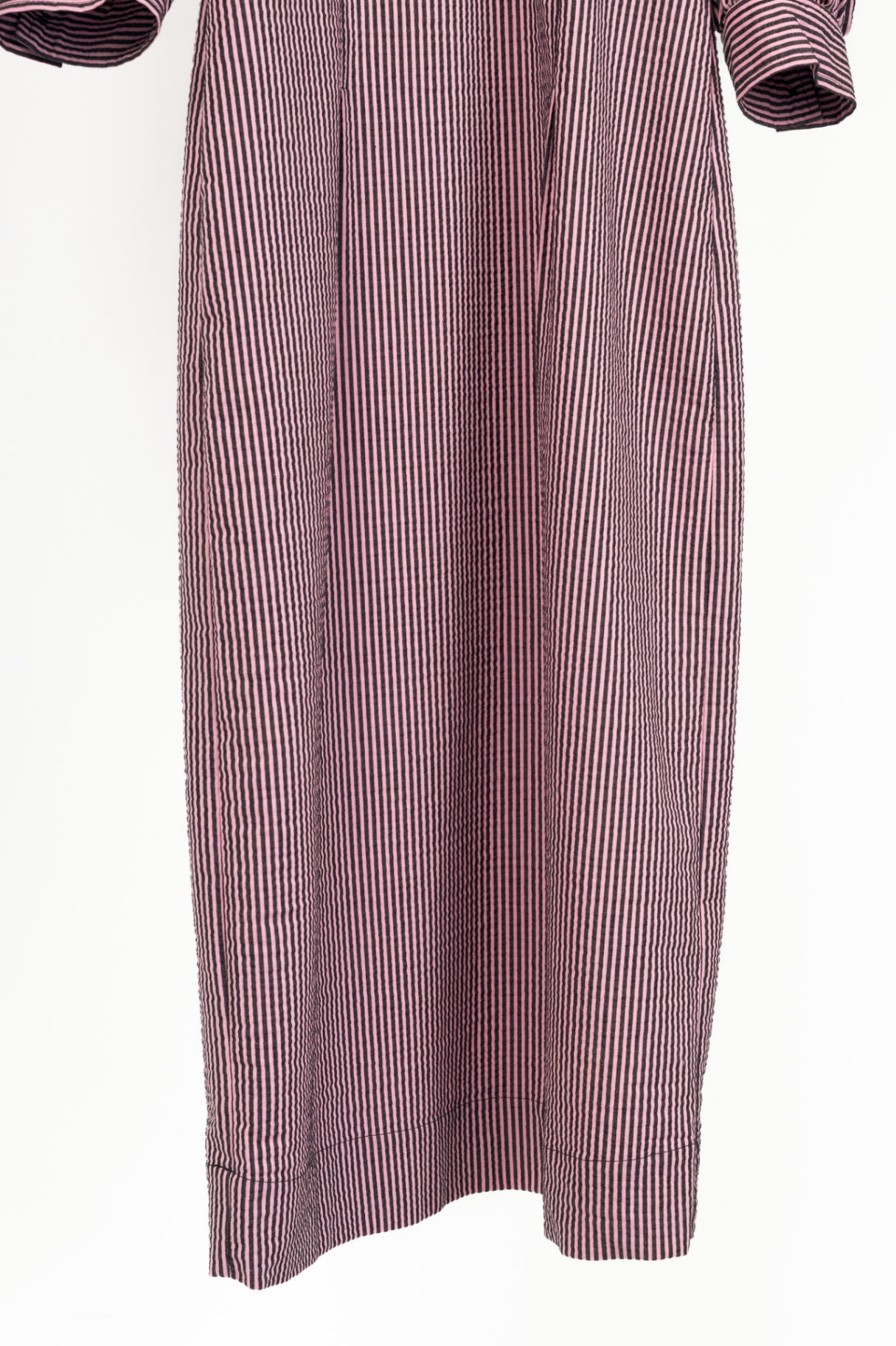 Ganni Moonlight Mauve Striped Seersucker Cutout Midi Dress