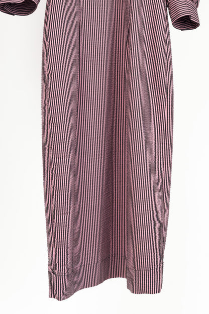 Ganni Moonlight Mauve Striped Seersucker Cutout Midi Dress