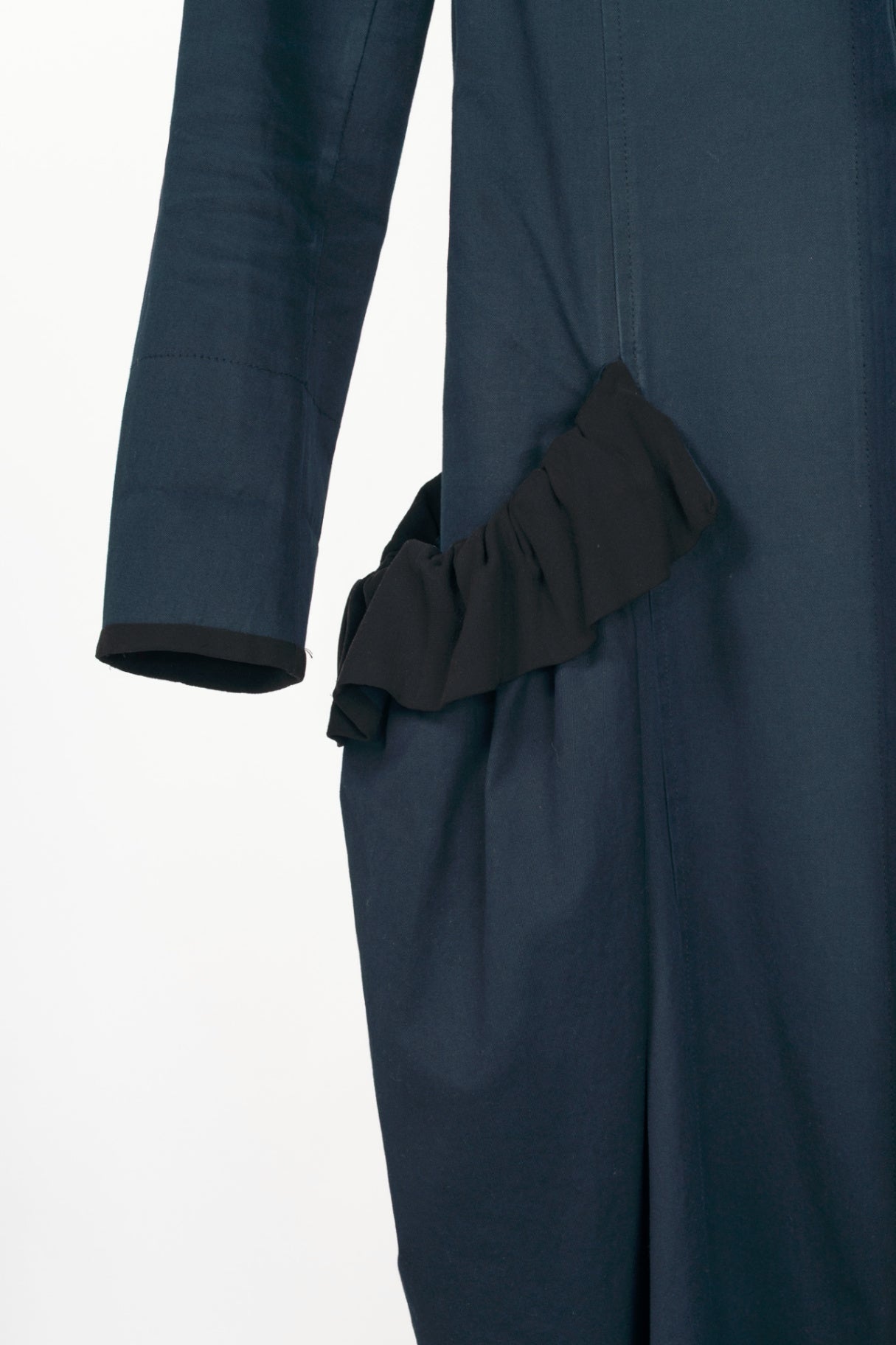 Yohji Yamamoto +NOIR Navy Cotton Ruffle-Pocket Coat