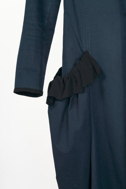 Yohji Yamamoto +NOIR Navy Cotton Ruffle-Pocket Coat