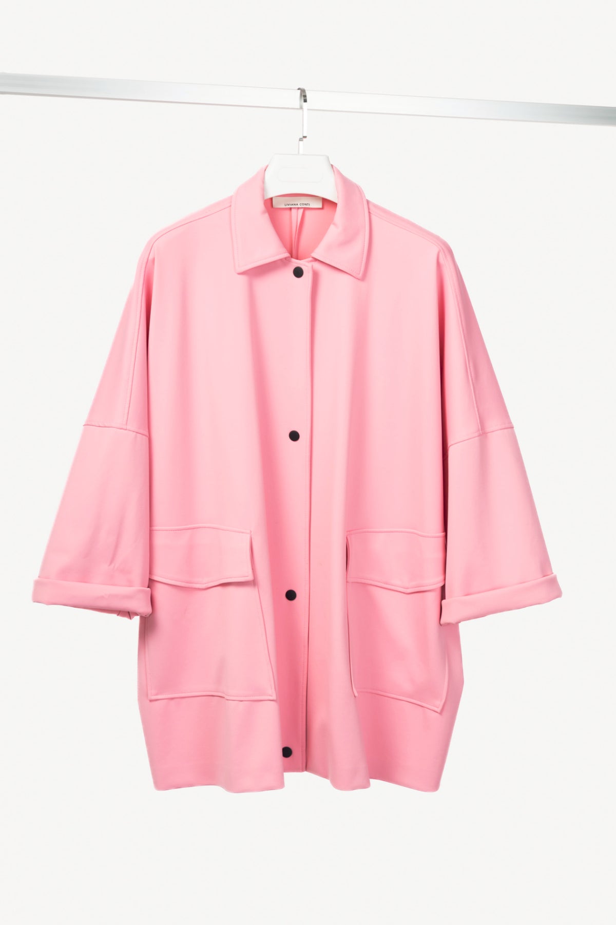 Liviana Conti Pink Neoprene Oversized Snap-Closure Jacket
