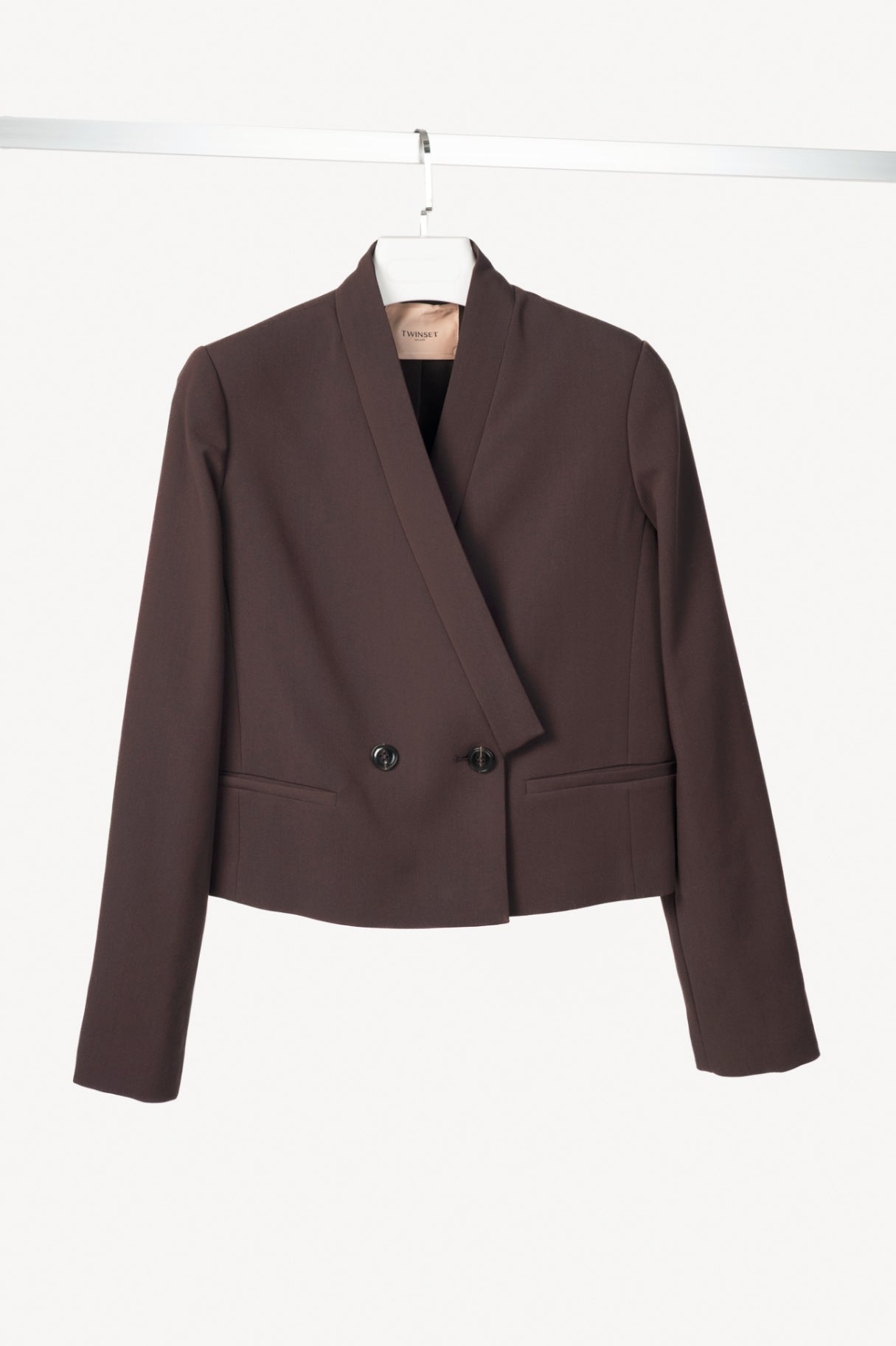 Twinset "Black Chocolate" Crepe Double-Breasted Cropped Blazer