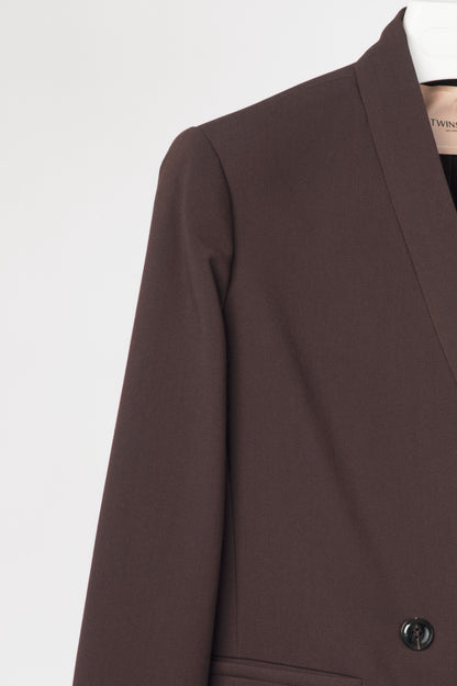 Twinset "Black Chocolate" Crepe Double-Breasted Cropped Blazer