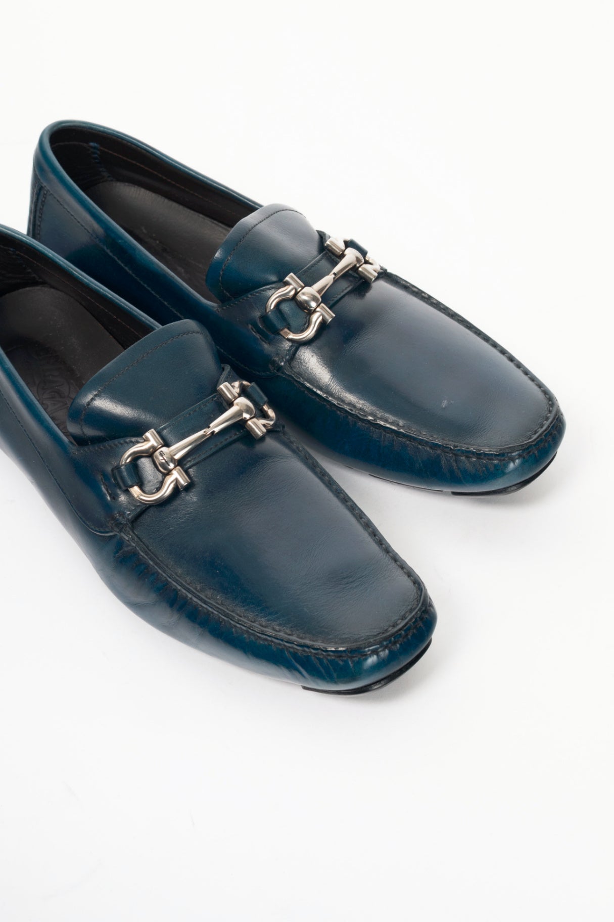 Salvatore Ferragamo Blue Leather Gancini Ornament Drivers