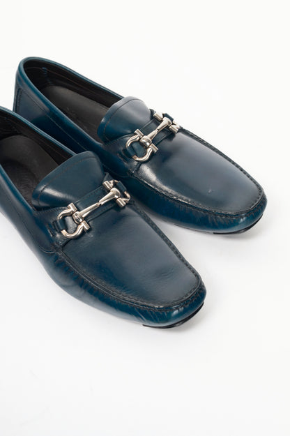 Salvatore Ferragamo Blue Leather Gancini Ornament Drivers