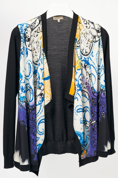 Etro Black Wool Paisley-Front Open-Front Waterfall Cardigan
