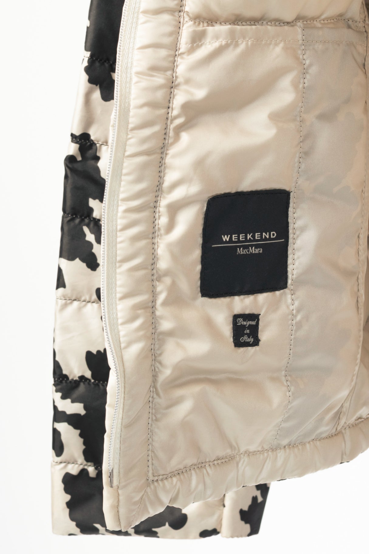Weekend Max Mara Beige & Black Houndstooth Quilted Loop-Fringe Jacket