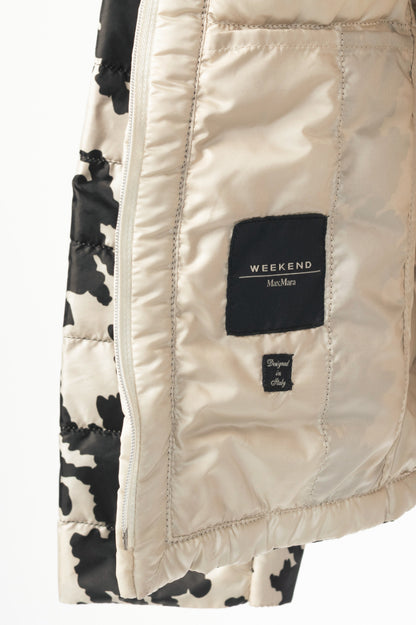 Weekend Max Mara Beige & Black Houndstooth Quilted Loop-Fringe Jacket