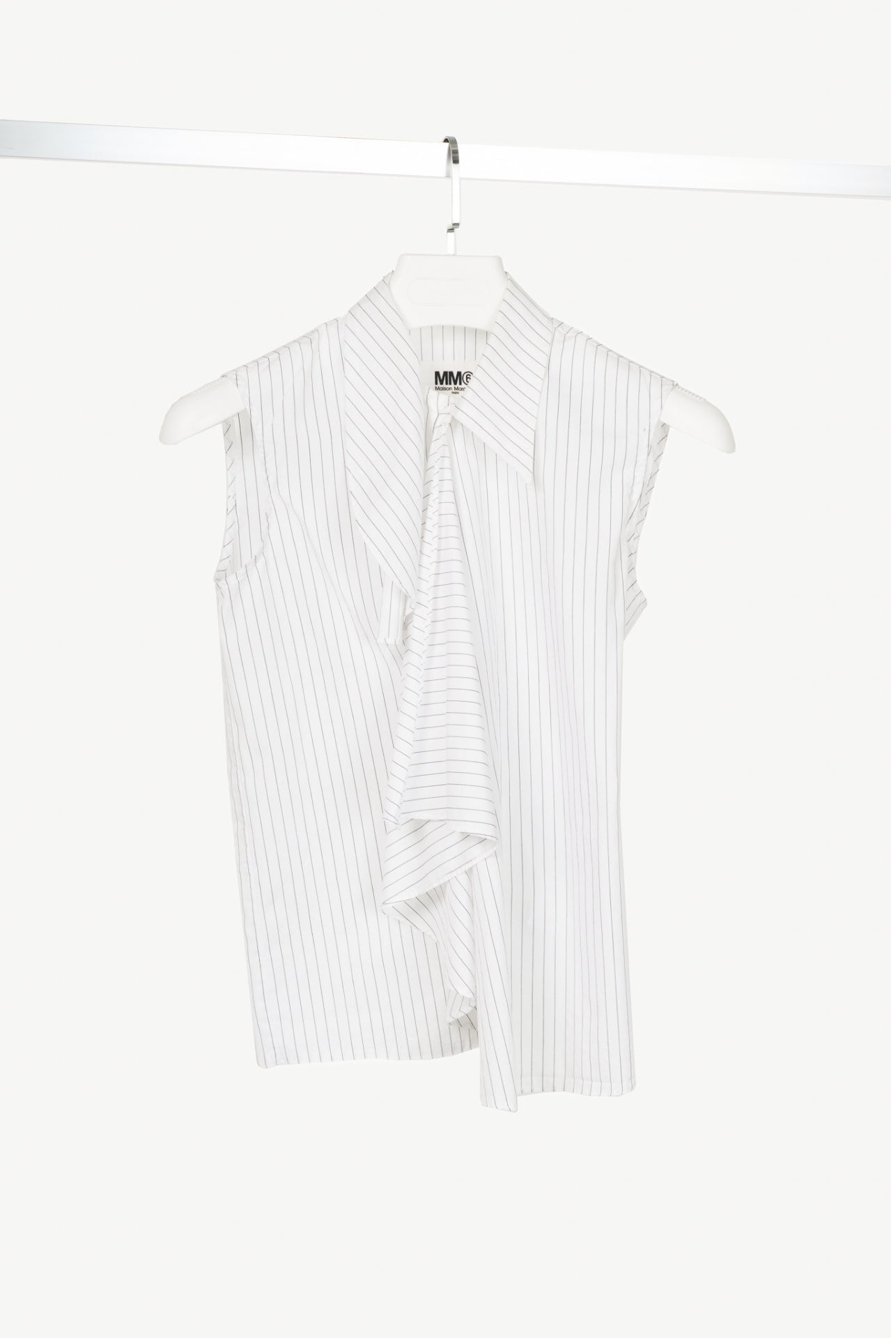 MM6 White Pinstripe Cotton-Poplin Asymmetrical Wrap Sleeveless Shirt
