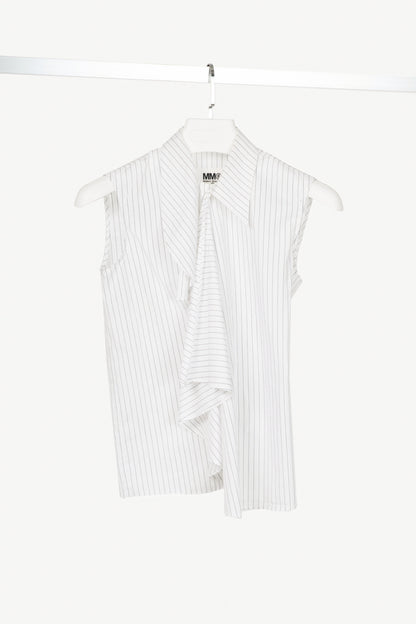 MM6 White Pinstripe Cotton-Poplin Asymmetrical Wrap Sleeveless Shirt