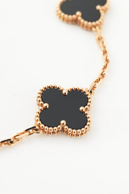 Van Cleef & Arpels Vintage Alhambra 18k Yellow Gold & Onyx Clover Bracelet