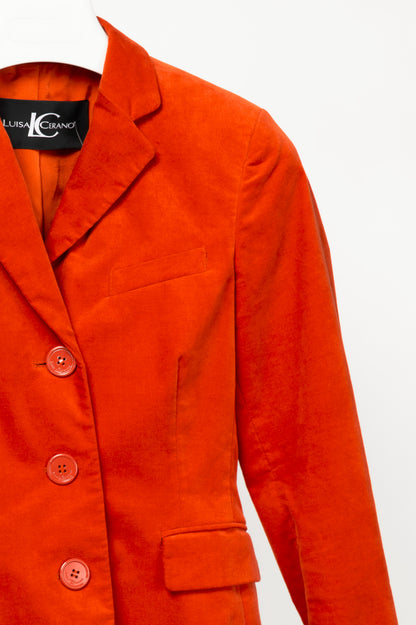 Luisa Cerano Orange Cotton-Velvet Buttoned Blazer