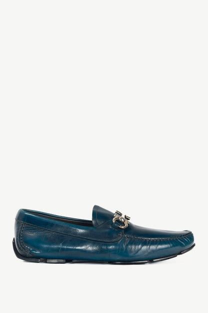 Salvatore Ferragamo Blue Leather Gancini Ornament Drivers