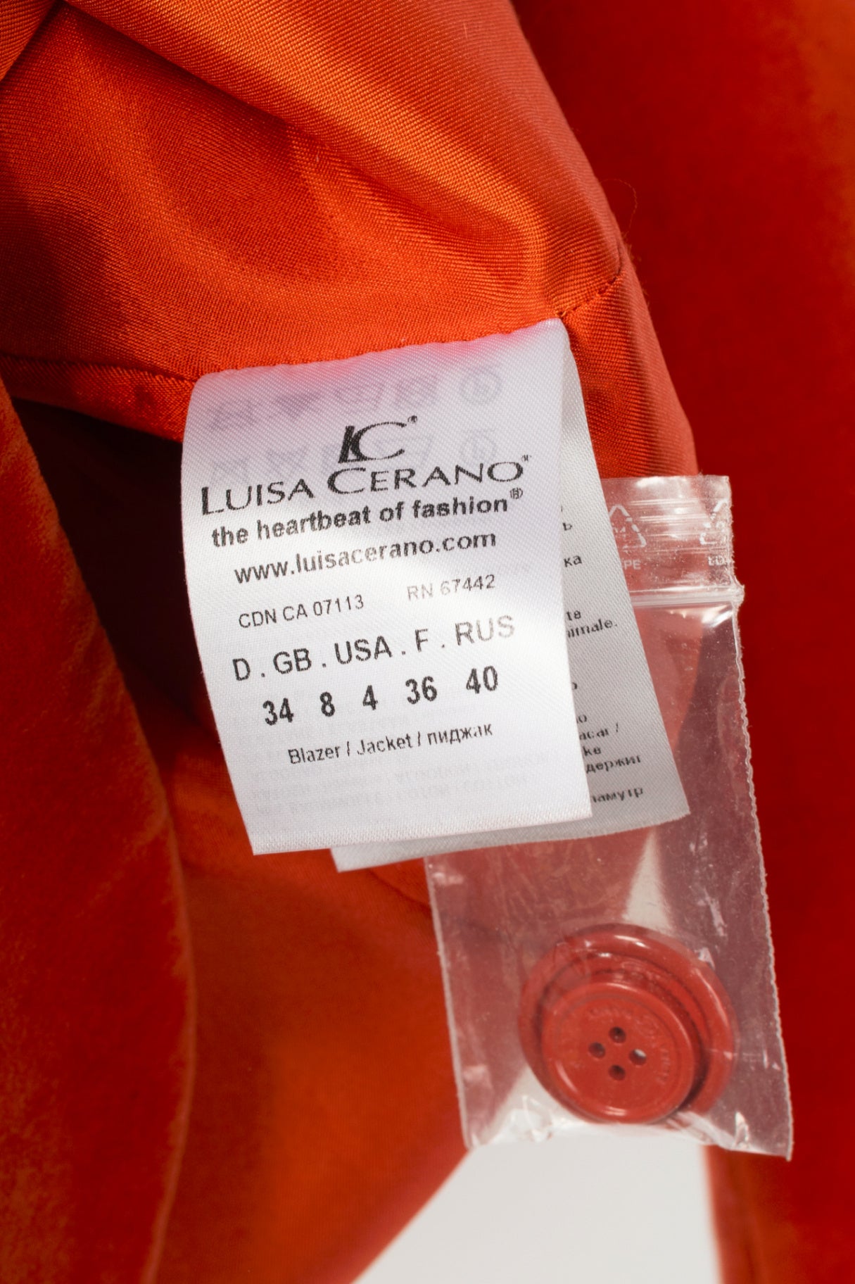 Luisa Cerano Orange Cotton-Velvet Buttoned Blazer