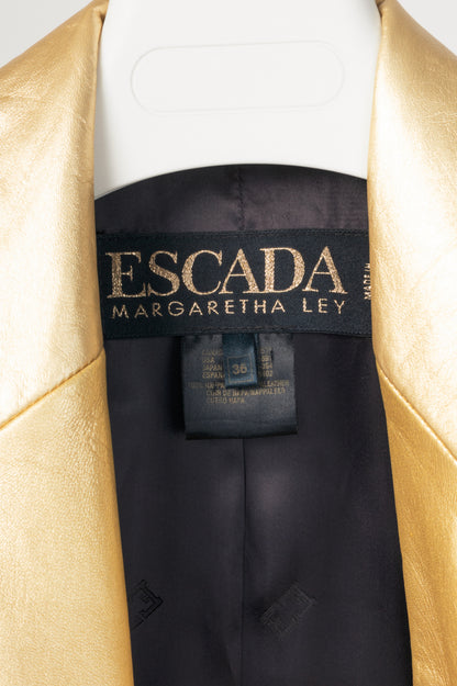 Escada Margaretha Ley Vintage Metallic Gold Leather Double-Breasted Blazer