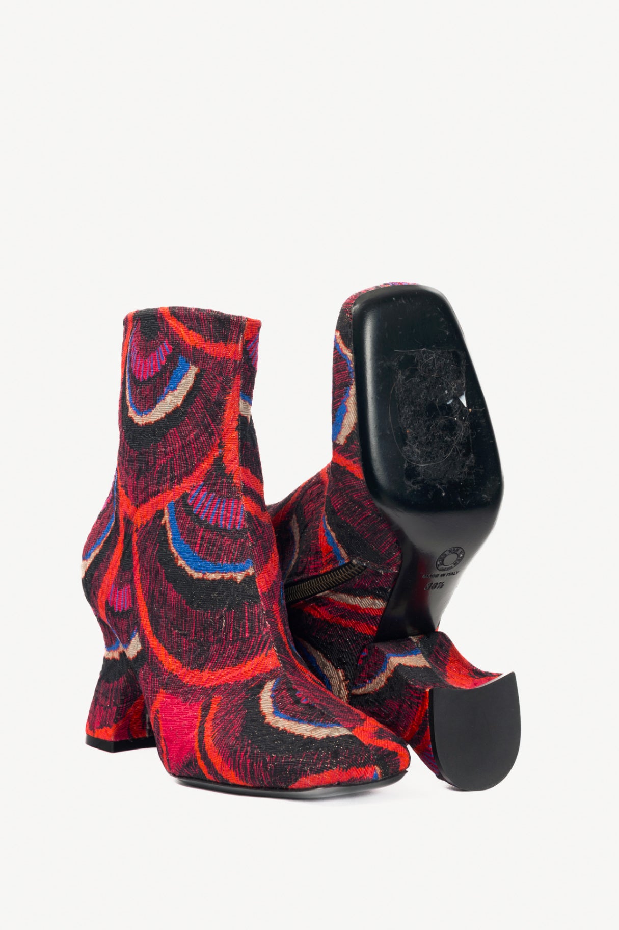 Dries Van Noten AW18 Red Peacock Jacquard Ankle Boots