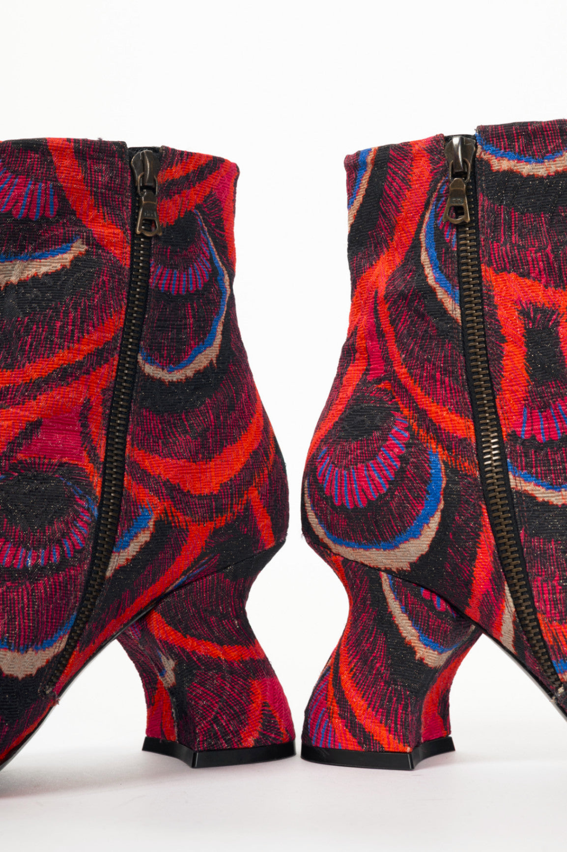 Dries Van Noten AW18 Red Peacock Jacquard Ankle Boots