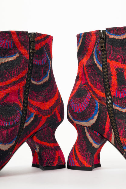 Dries Van Noten AW18 Red Peacock Jacquard Ankle Boots