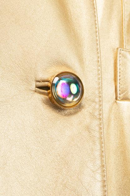 Escada Margaretha Ley Vintage Metallic Gold Leather Double-Breasted Blazer
