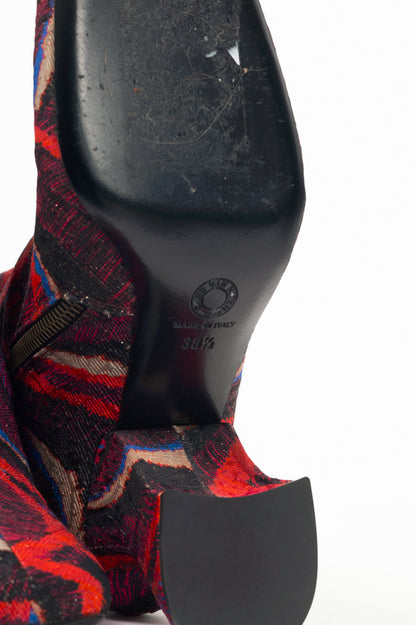 Dries Van Noten AW18 Red Peacock Jacquard Ankle Boots