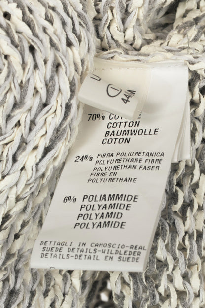 Fabiana Filippi White & Grey Cotton-Knit Feather-Pocket Vest