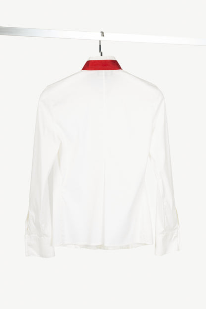 Emporio Armani SS09 White Cotton Red-Satin-Trim Buttoned Shirt