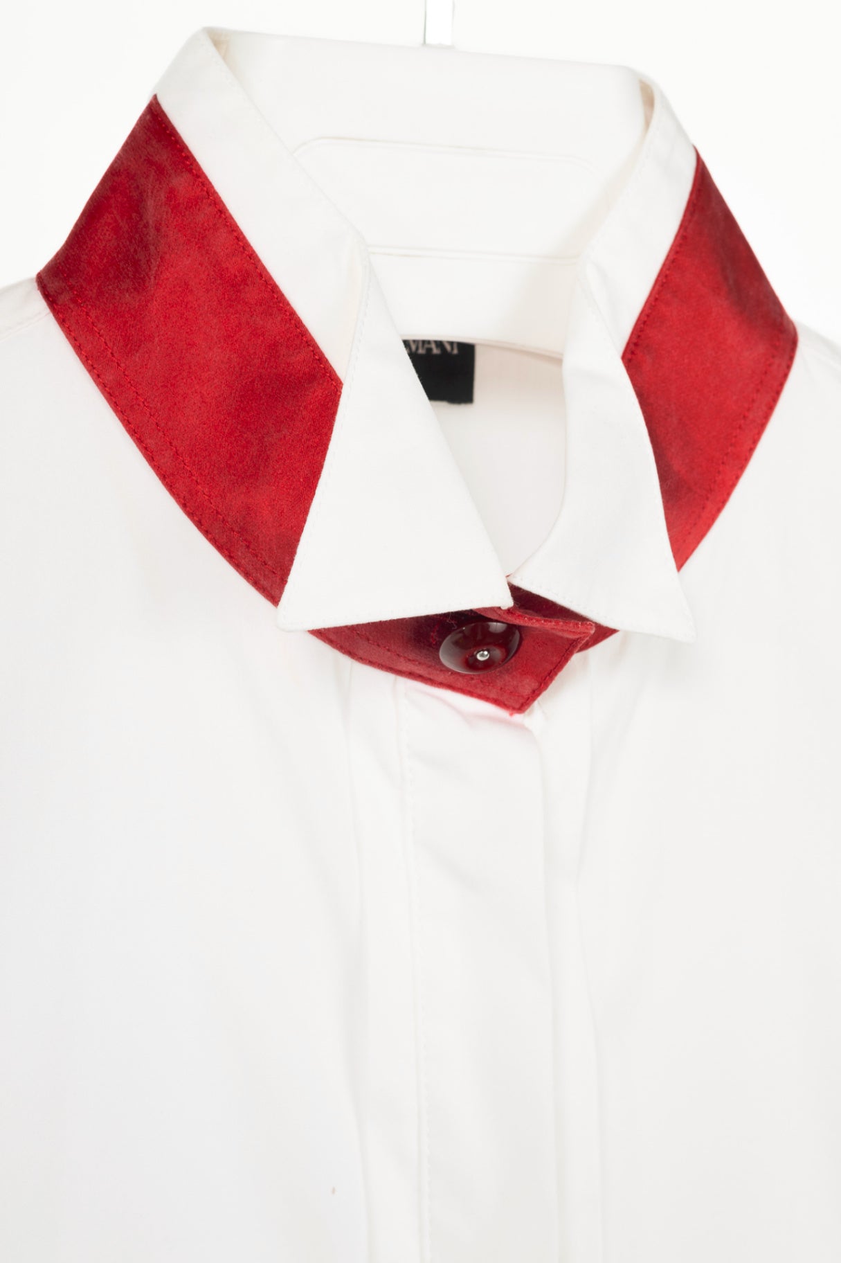 Emporio Armani SS09 White Cotton Red-Satin-Trim Buttoned Shirt