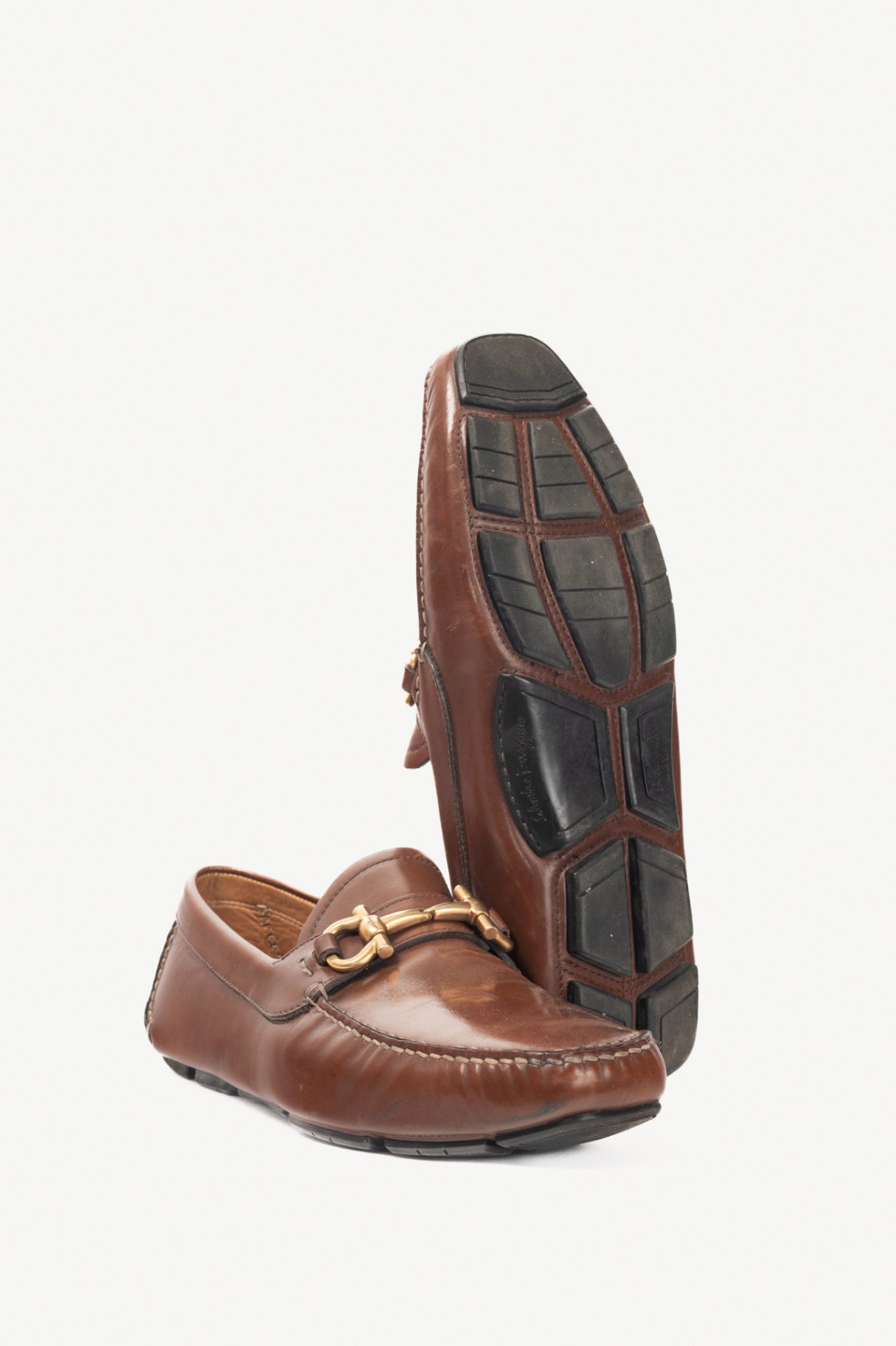 Salvatore Ferragamo Brown Leather Gancini Ornament Drivers