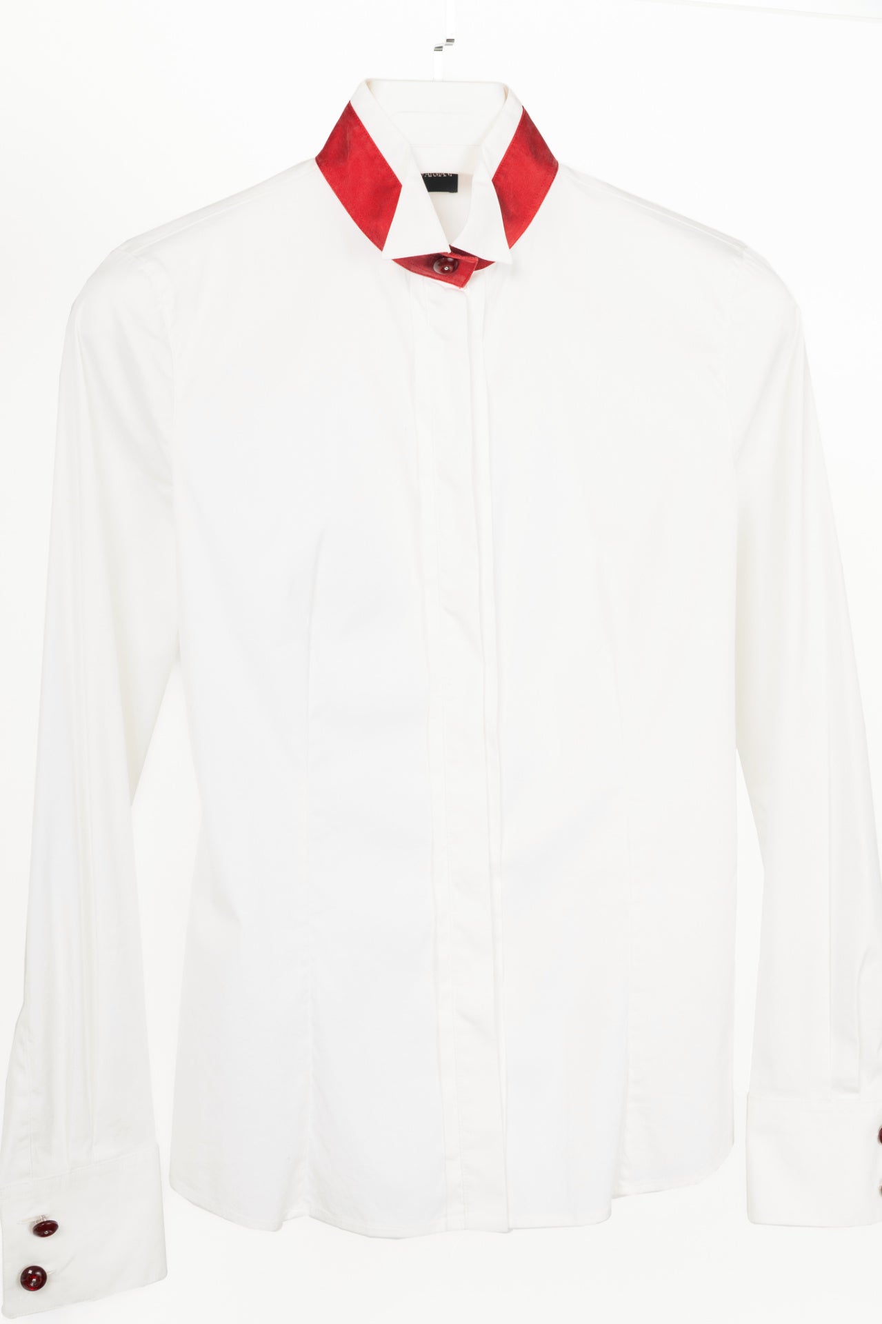 Emporio Armani SS09 White Cotton Red-Satin-Trim Buttoned Shirt