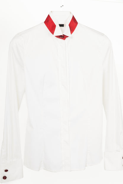 Emporio Armani SS09 White Cotton Red-Satin-Trim Buttoned Shirt