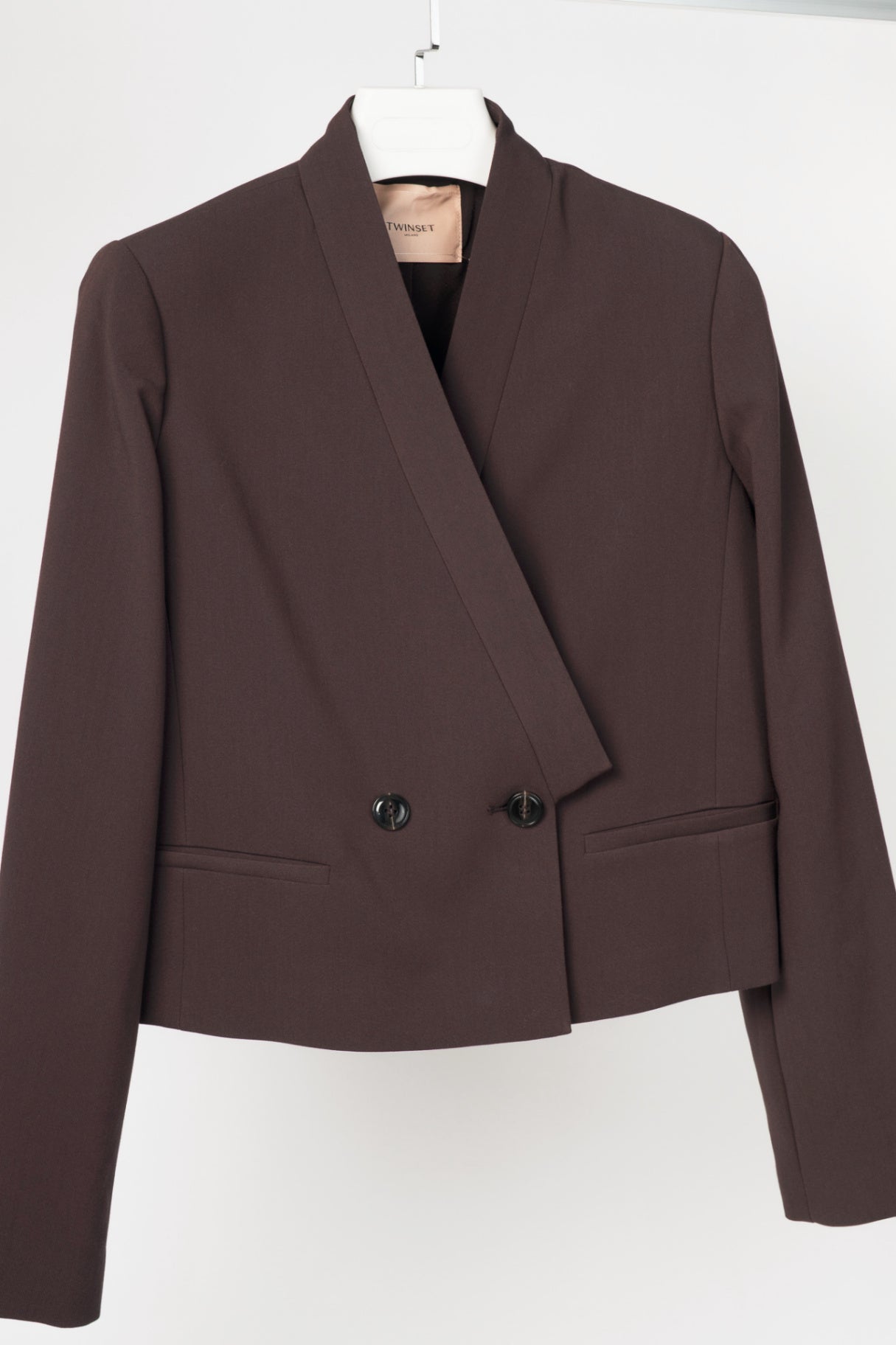Twinset "Black Chocolate" Crepe Double-Breasted Cropped Blazer