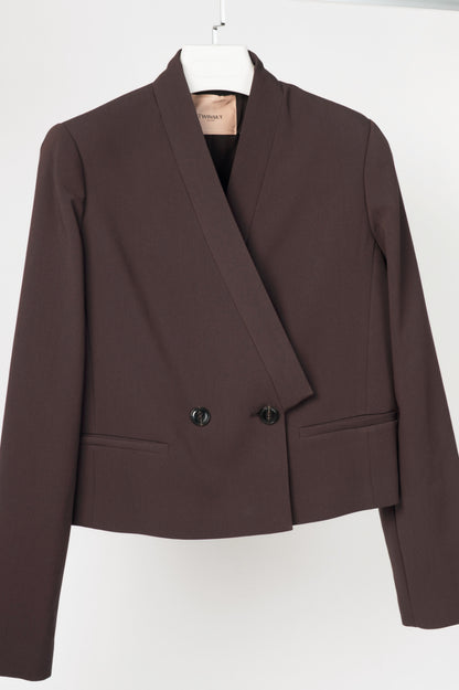Twinset "Black Chocolate" Crepe Double-Breasted Cropped Blazer