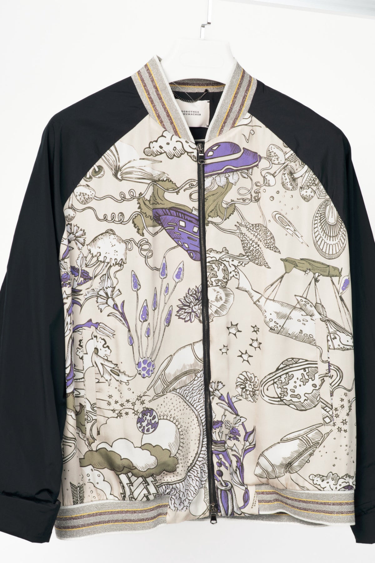 Dorothee Schumacher SS17 Grey & Black Printed Silk-Blend Bomber
