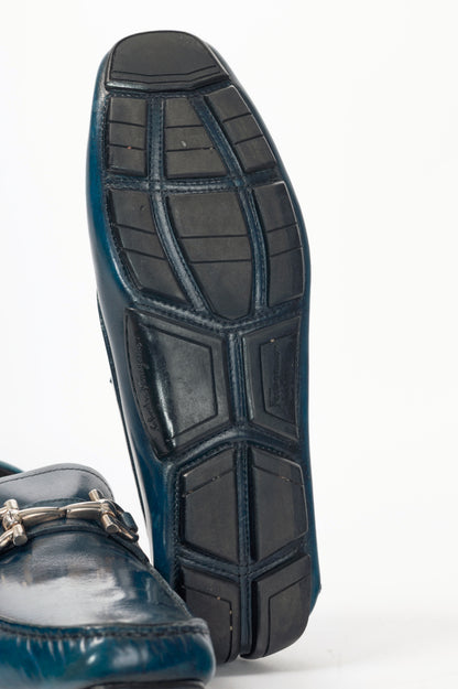Salvatore Ferragamo Blue Leather Gancini Ornament Drivers