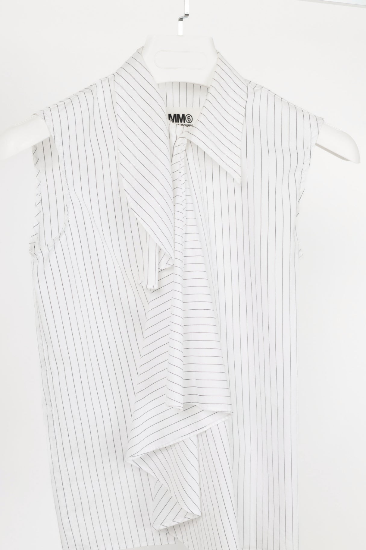 MM6 White Pinstripe Cotton-Poplin Asymmetrical Wrap Sleeveless Shirt