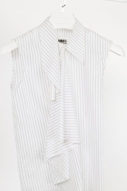 MM6 White Pinstripe Cotton-Poplin Asymmetrical Wrap Sleeveless Shirt